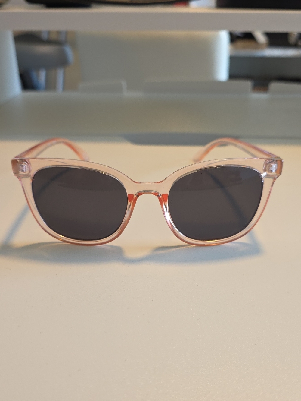 Clear Pink Frame Sunglasses with Dark Lenses
